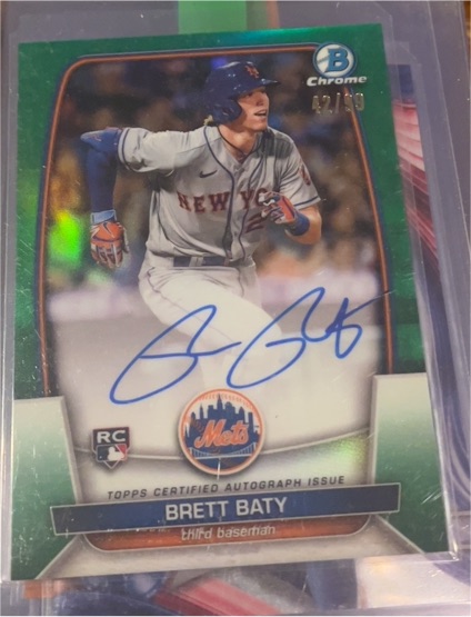 2023 Bowman Chrome #15 Brett Baty Green Refractor Auto Rookie RC Mets — front