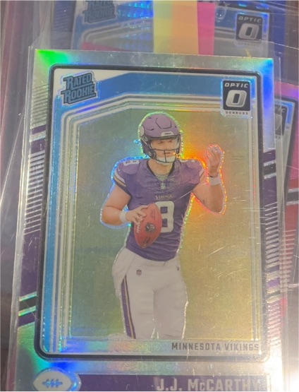 2024 Panini Optic #235 J.J. McCarthy Rated Rookie Silver Prizm — front
