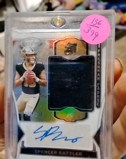 2024 Panini Certified #136 Spencer Rattler Freshman Fabric Rookie Patch Auto — front