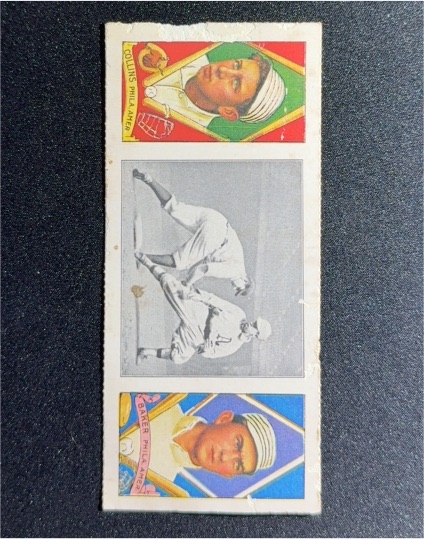 1912 Hassan Triple Folder Baseball Card Frank Baker/Collins/Collins — front