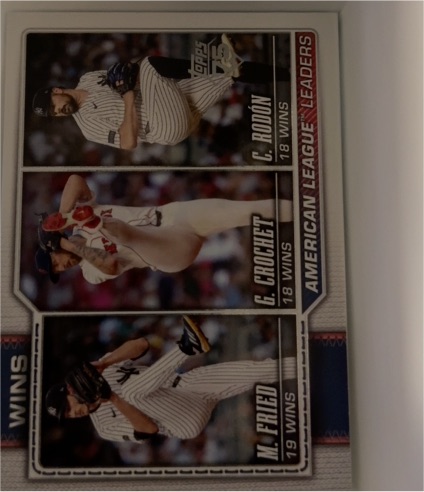2026 Topps #130 American League Leaders Wins Max Fried / Garrett Crochet / Carlos Rodon — front