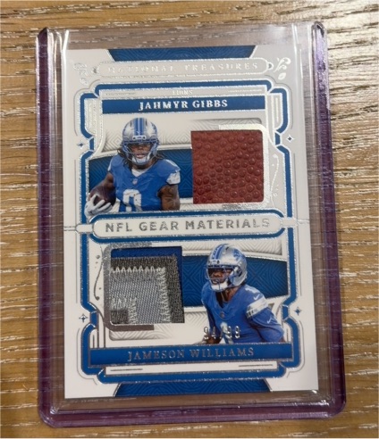 2025 Panini National Treasures NFL Gear Materials #Jahmyr Gibbs / Jameson Williams — front