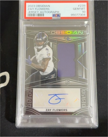 2023 Panini Obsidian #239 Zay Flowers Rookie Patch Auto — front