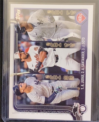 2025 Topps Series 1 #79 Aaron Judge / Anthony Santander / Juan Soto AL HR Leaders — front