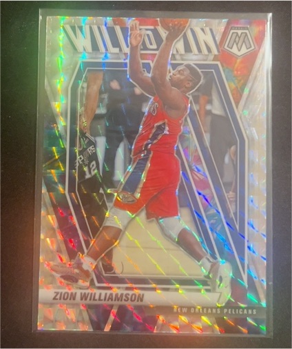 2020-21 Panini Mosaic #13 Zion Williamson Will to Win Silver Prizm — front