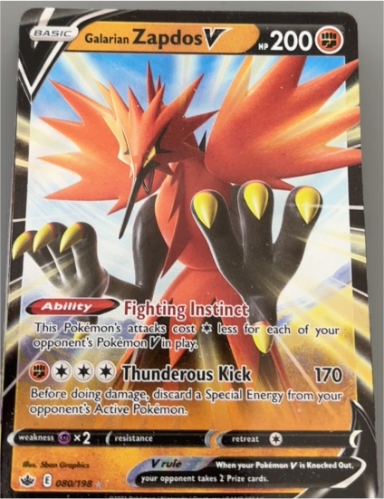 2021 Pokemon TCG Chilling Reign #80 Galarian Zapdos V — front