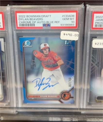 2022 Bowman Draft #CDADB Dylan Beavers Chrome DP Auto Blue Ref. — front
