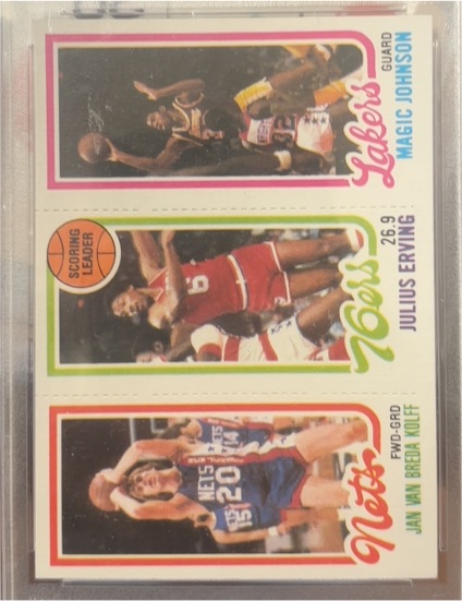 1980-81 Topps #139-174-34 Magic Johnson, Jan Van Breda Kolff, Julius Erving Rookie Card — front
