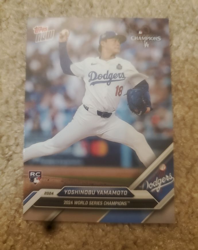 2024 Topps Now #WS-5 Yoshinobu Yamamoto World Series Champions Dodgers Rookie Card — front