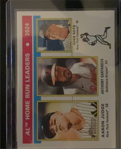 2025 Topps Heritage #194 AL Home Run Leaders Aaron Judge / Juan Soto / Anthony Santander — front