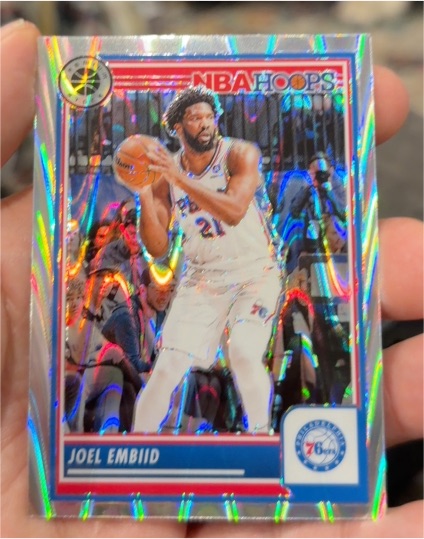 2023-24 Panini NBA Hoops Premium Stock #271 Joel Embiid Seismic Prizm — front