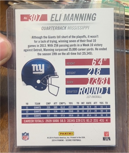 2014 Panini Score #307 Eli Manning — front