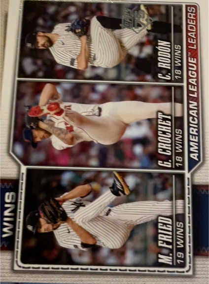 2026 Topps Series 1 #130 American League Wins Leaders Max Fried / Garrett Crochet / Carlos Rodon — front