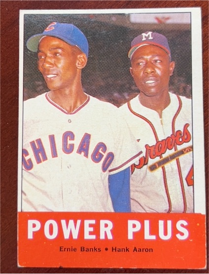 1963 Topps #242 Power Plus Ernie Banks Hank Aaron — front