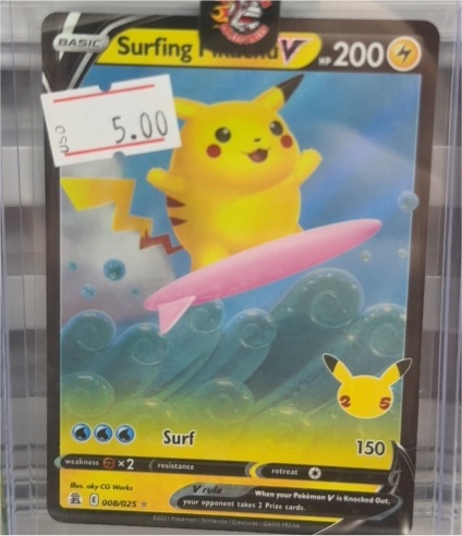 2021 Pokemon SWSH Celebrations Surfing Pikachu V #008/025 — front