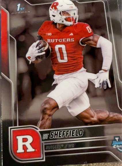 2025 Bowman University Chrome #136 DT Sheffield Rutgers Scarlet Knights — front