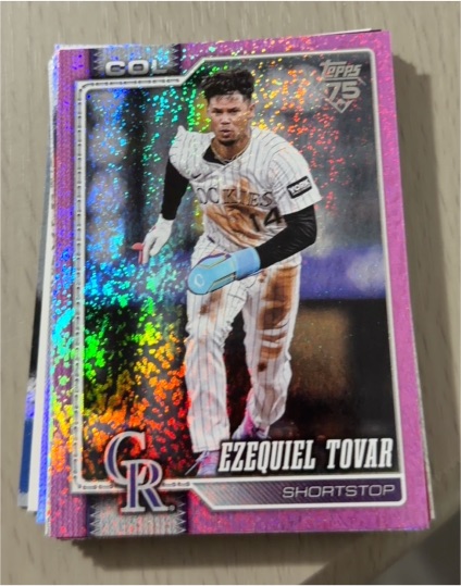 2026 Topps 75th #136 Ezequiel Tovar Pink Sparkle Parallel — front