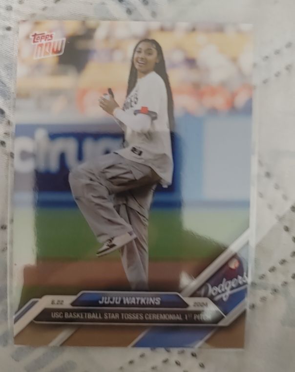 2024 Topps Now #332 JuJu Watkins USC Basketball Star Tosses Ceremonial 1st Pitch — front
