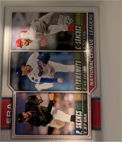 2026 Topps Series 1 #203 National League ERA Leaders Paul Skenes, Yusei Yamamoto, Cristian Sánchez — front