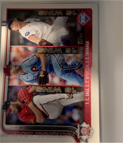 2025 Topps #234 National League Wins Leaders Chris Sale / Zack Wheeler / Shota Imanaga — front