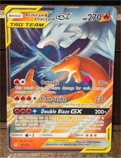 2019 Pokémon TAG TEAM #20/214 Reshiram & Charizard GX — front