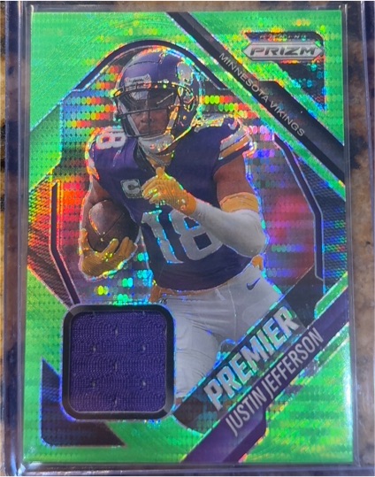 2025 Panini Prizm Premier Patch #PJY-JUJ Justin Jefferson — front