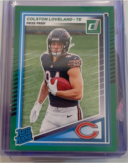 2025 Panini Donruss #310 Colston Loveland Rated Rookie Press Proof Green — front