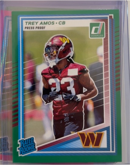 2025 Donruss #369 Trey Amos Press Proof Green — front