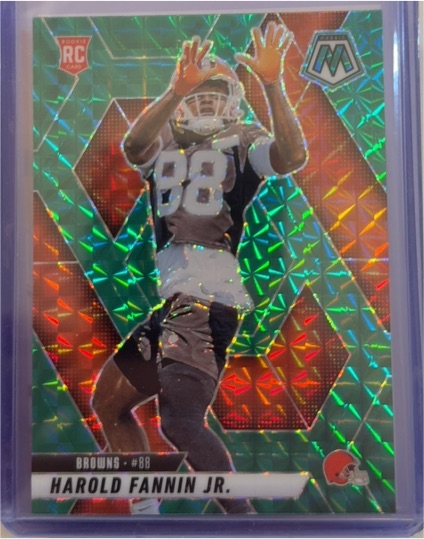 2025 Panini Mosaic #384 Harold Fannin Jr. Green Mosaic Prizm RC Cleveland Browns — front