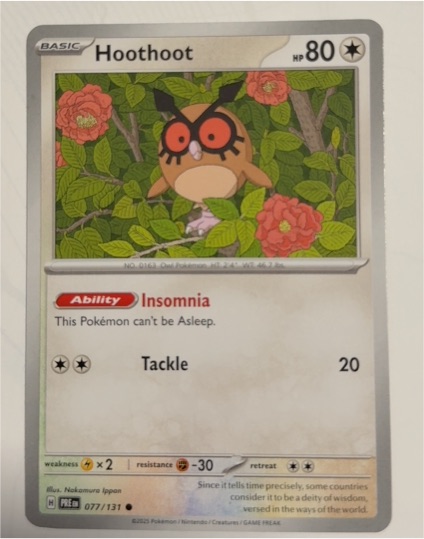 2025 Pokemon Scarlet & Violet Prismatic Evolutions #077 Hoothoot — front
