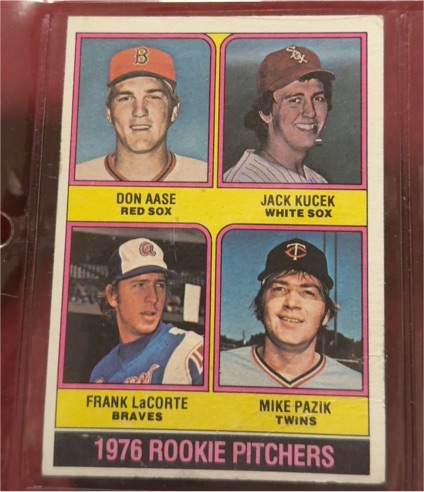 1976 Topps #597 Rookie Pitchers Don Aase Jack Kucek Frank LaCorte Mike Pazik — front