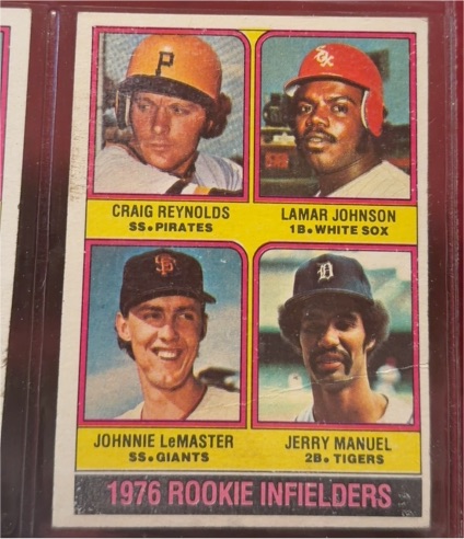 1976 Topps #596 Rookie Infielders Craig Reynolds Lamar Johnson Johnnie LeMaster Jerry Manuel — front