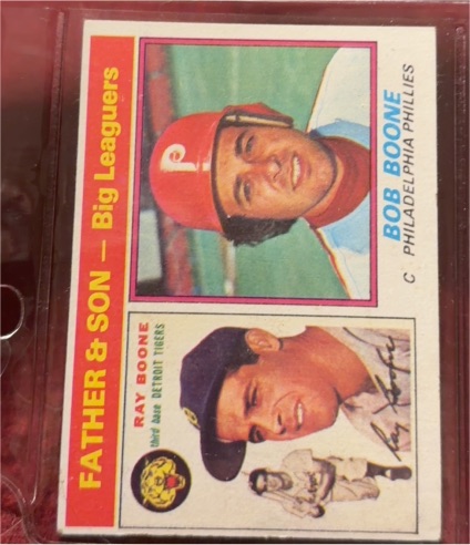 1976 Topps #67 Father & Son Big Leaguers Ray Boone & Bob Boone — front