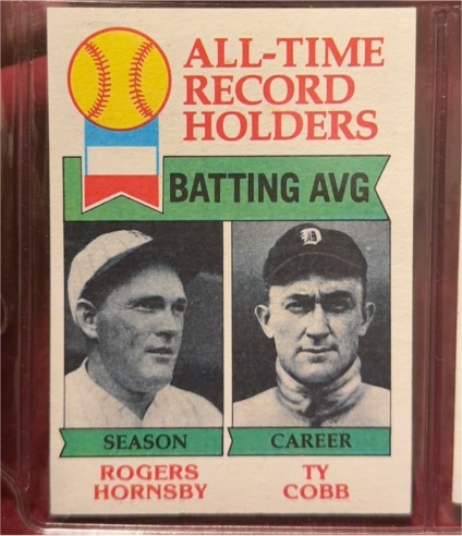 1979 Topps #414 All-Time Record Holders Batting Avg Ty Cobb Rogers Hornsby — front