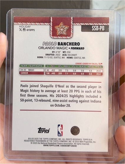 2025-26 Topps Holiday #SSB-PB Paolo Banchero — front