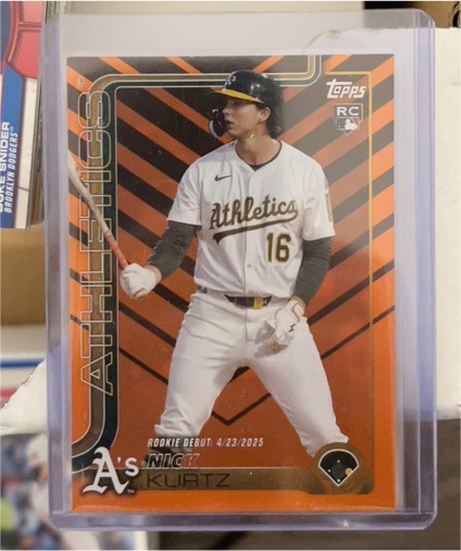 2025 Topps Update #US197 Nick Kurtz Holiday Orange Foil Rookie Debut — front