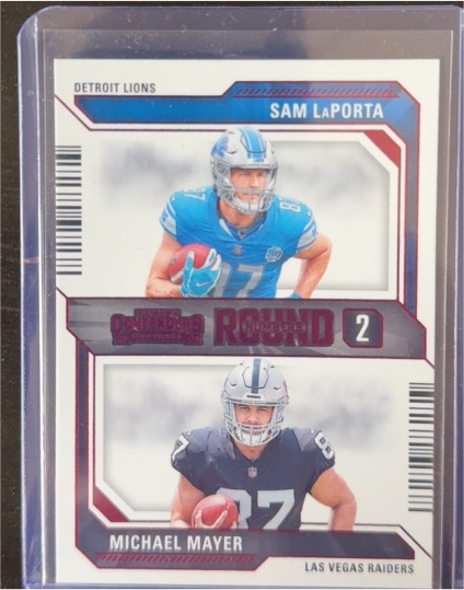 2023 Panini Contenders Round Numbers #13 Sam LaPorta / Michael Mayer — front