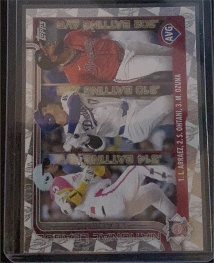 2025 Topps #347 National League Leaders AVG (Arraez/Ohtani/Ozuna) — front