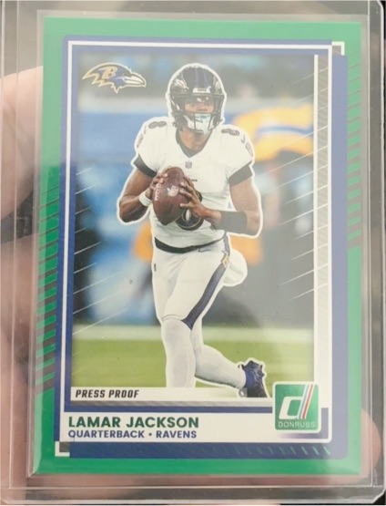 2025 Panini Donruss #102 Lamar Jackson Press Proof Green — front
