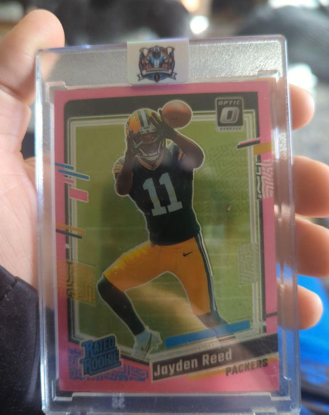 2023 Donruss Optic #239 Jayden Reed Pink Prizm Rated Rookie — front