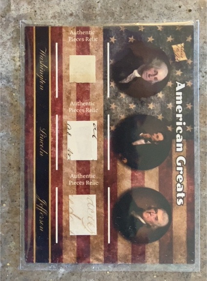 2020 The Bar Pieces of the Past Washington Lincoln Jefferson Relic Card — front