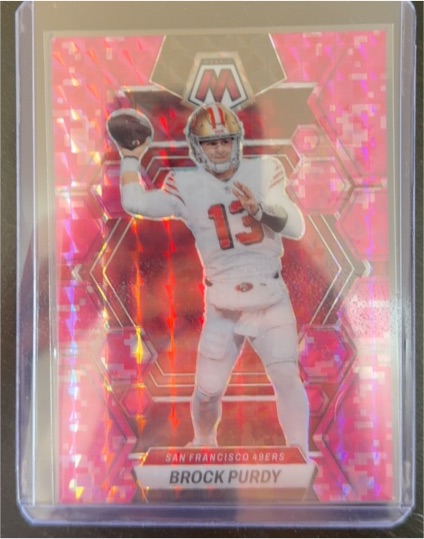 2023 Panini Mosaic #211 Brock Purdy Pink Camo Prizm — front