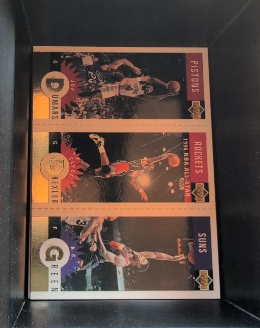 1996-97 Upper Deck Collector's Choice Mini #M66 Joe Dumars Clyde Drexler A.C. Green — front
