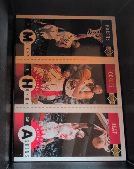 1996-97 Upper Deck Collector's Choice Mini-Cards #M35/M32/M44 Derrick McKey, Robert Horry, Keith Askins — front