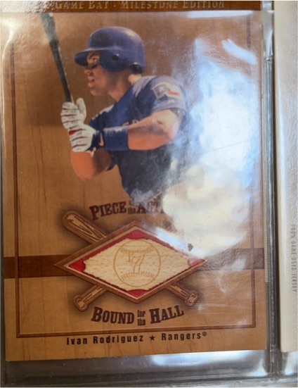 2001 Upper Deck SP Game Bat Milestone Piece of Action Bound for the Hall #B-IR Ivan Rodriguez — front