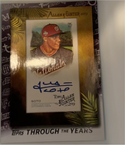 2019 Topps Allen & Ginter #TTY-1 Juan Soto Through the Years Framed Auto Reprint — front