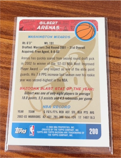 2003-04 Topps Bazooka #200 Gilbert Arenas — front