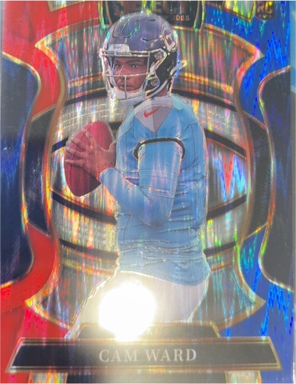 2025 Panini Select #26 Cam Ward Red & Blue Shock Prizm Rookie — front