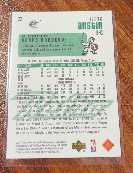 1999-00 Upper Deck Retro Basketball #22 Isaac Austin — front