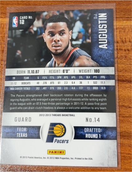 2012-13 Panini Threads #12 D.J. Augustin — front